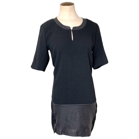 Vero Moda Black Minimalist Contemporary Mini Shirt Dress Faux Leather Fabric 40 - Picture 1 of 13